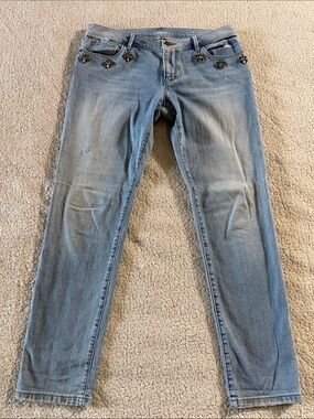 LOFT Light Wash Embellished Skinny Jeans 6